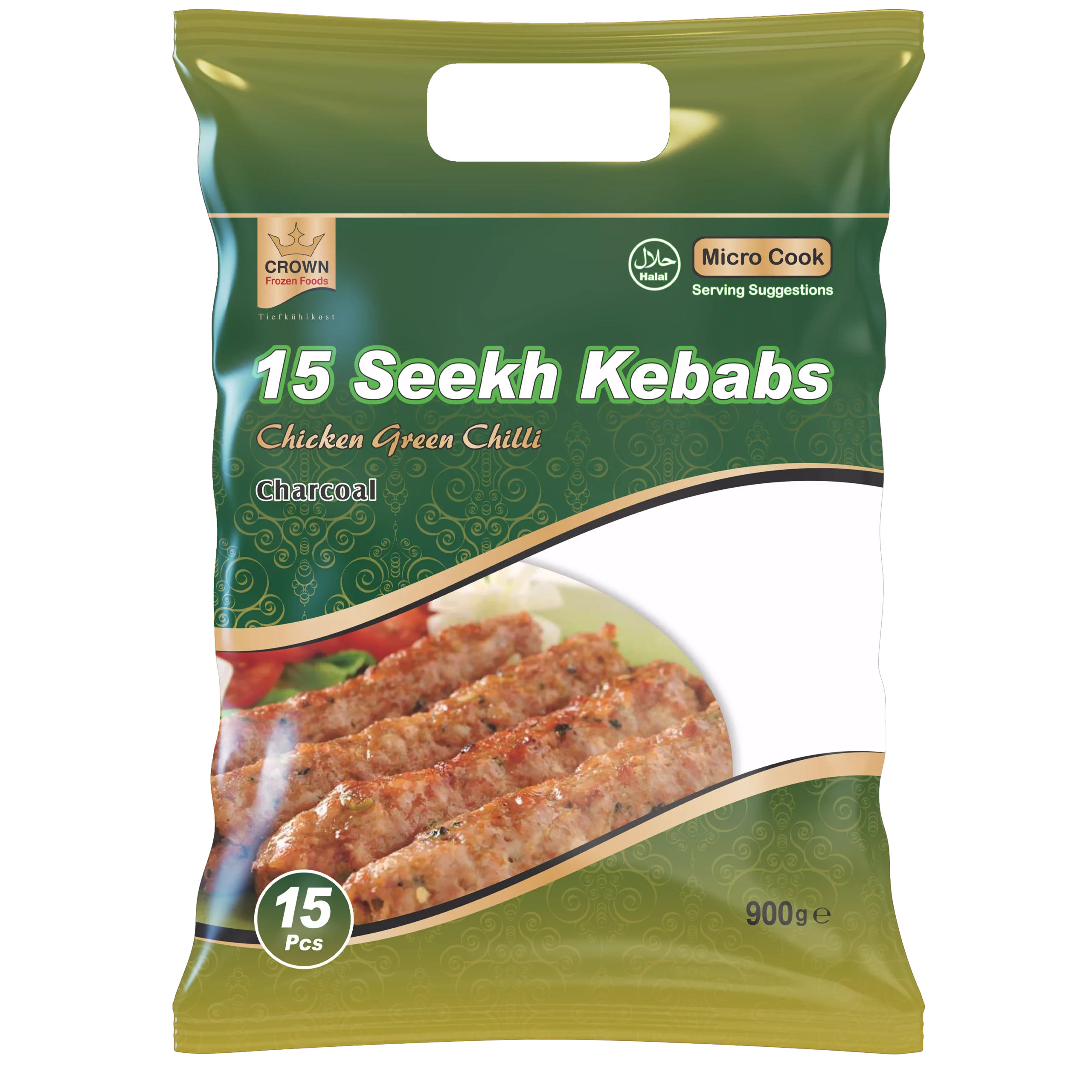 CROWN Seekh Kebab Green Chilli Chicken -15pcs 900 gm