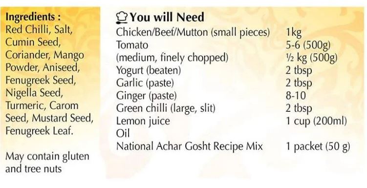 Achar Gosht Masala 86g - National