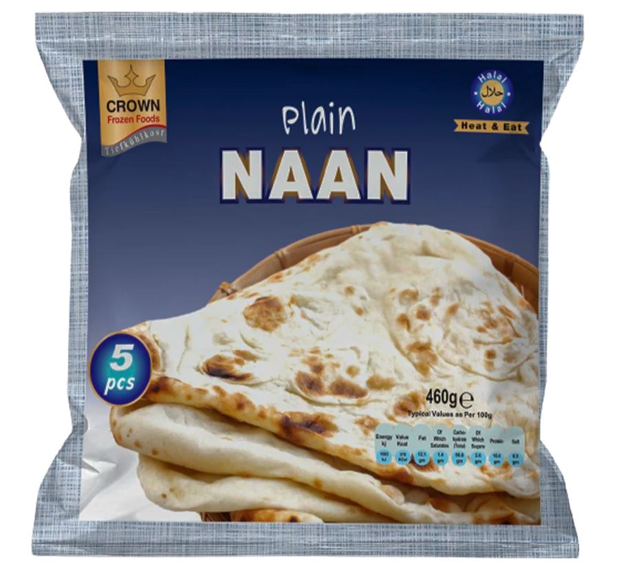 Frozen Crown Tandoori Plain Naan (5pcs) 460gm